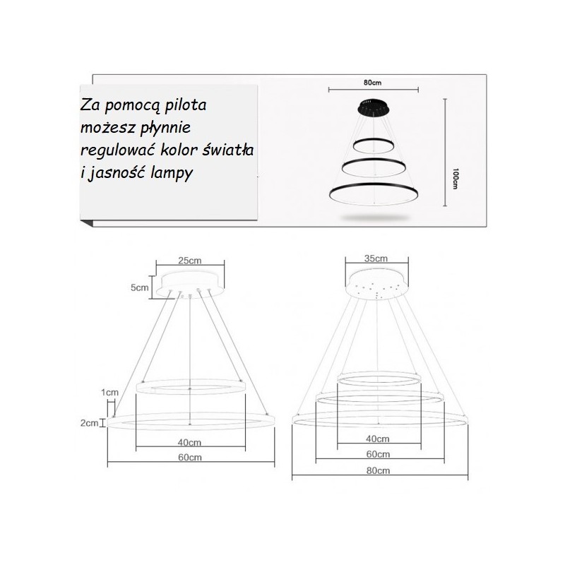 Wymiary dużej lampy do Salonu i Sypialni