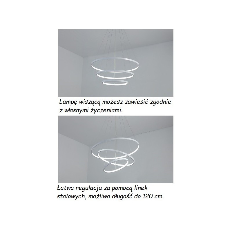 Lampa wisząca LED z pilotem – 3 pierścienie, nowoczesna lampa do salonu