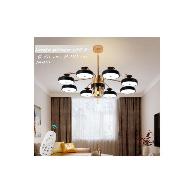 Lampa wisząca złota do salonu z pilotem Lampa wisząca złota do salonu z pilotem