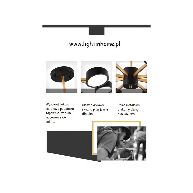 Duże lampy LED do Salonu czarne  z dodatkiem koloru drewna