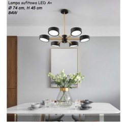 Lampa LED czarna z dodatkami koloru drewna do salonu