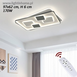 duży plafon led na pilota biało szary