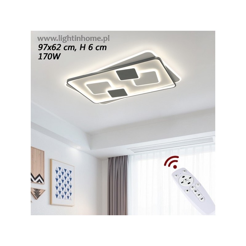 duży plafon led na pilota biało szary