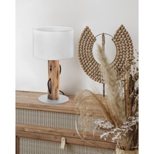 Lampa stołowa nocna drewniana naturalna z białym kloszem