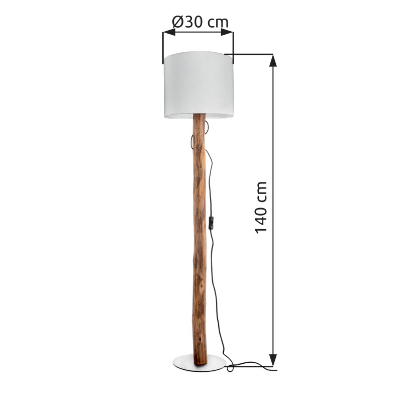 Lampa stojąca naturalna drewniana z białym abażurem
