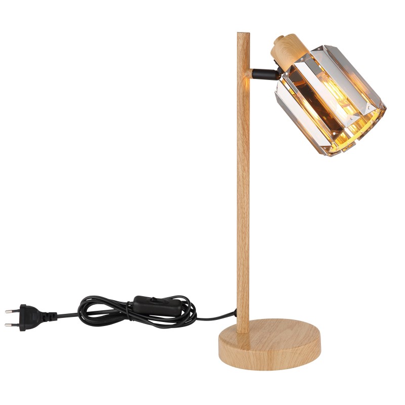 lampka nocna z kryształowym kloszem drewniana