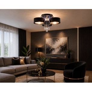 Plafon LED czarny z kryształami