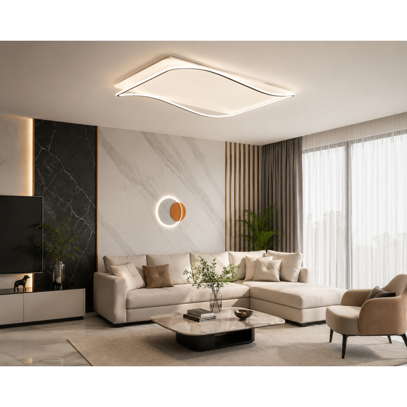 plafon LED XXL 110x70 nowoczesna lampa sufitowa do salonu aranżacja wnętrza