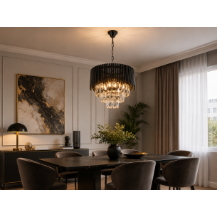 lampa wisząca kryształowa czarna glamour salon