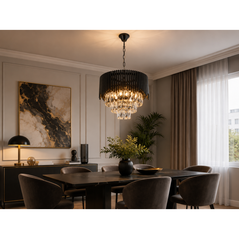 lampa wisząca kryształowa czarna glamour salon