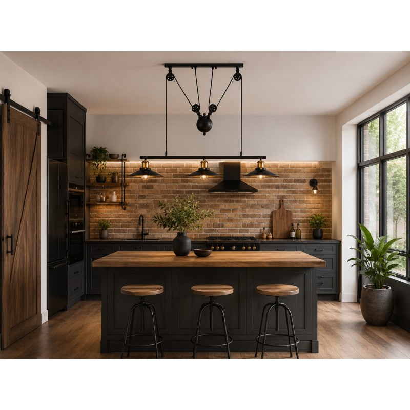 Czarna lampa w stylu loft do jadalni