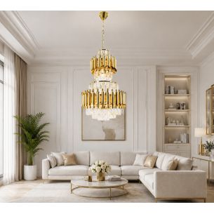 żyrandol kryształowy złoty salon