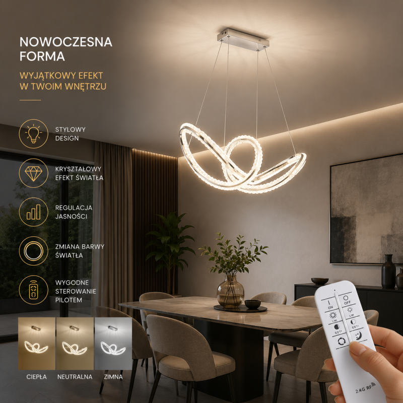 lampa led nad stół chrom 100 cm