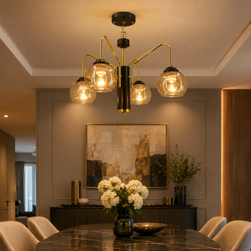 lampa wisząca czarno złota 4 klosze lampa wisząca czarno złota 4 klosze