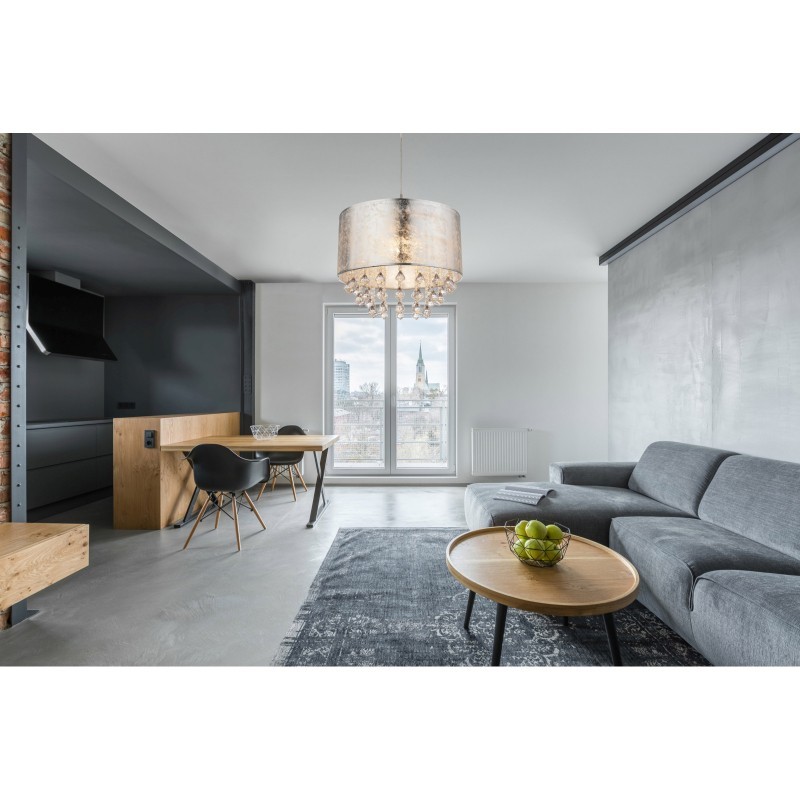 Lampa wisząca z abażurem do salonu satynowa