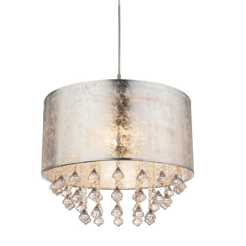 Lampa wisząca z kryształkami z abażurem satynowym