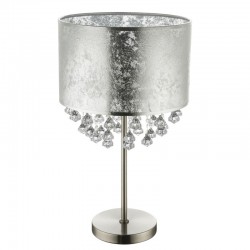 srebrna duża lampa stołowa do salonu kryształowa