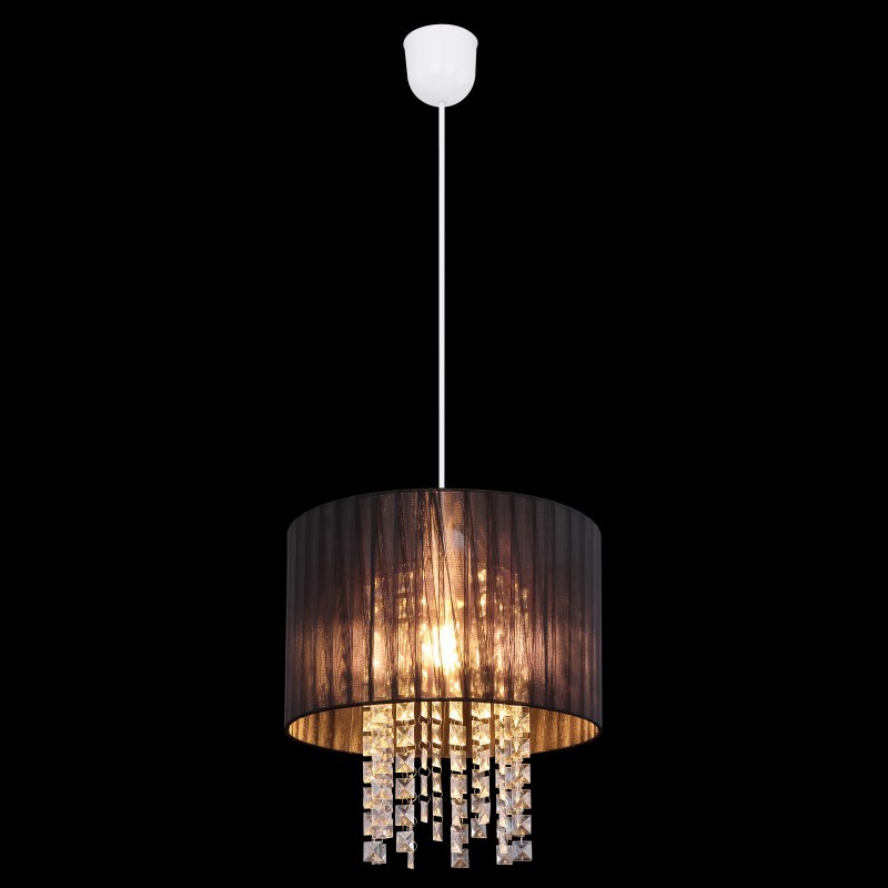 długa czarna lampa wisząca luksusowa z wiszącymi kryształami