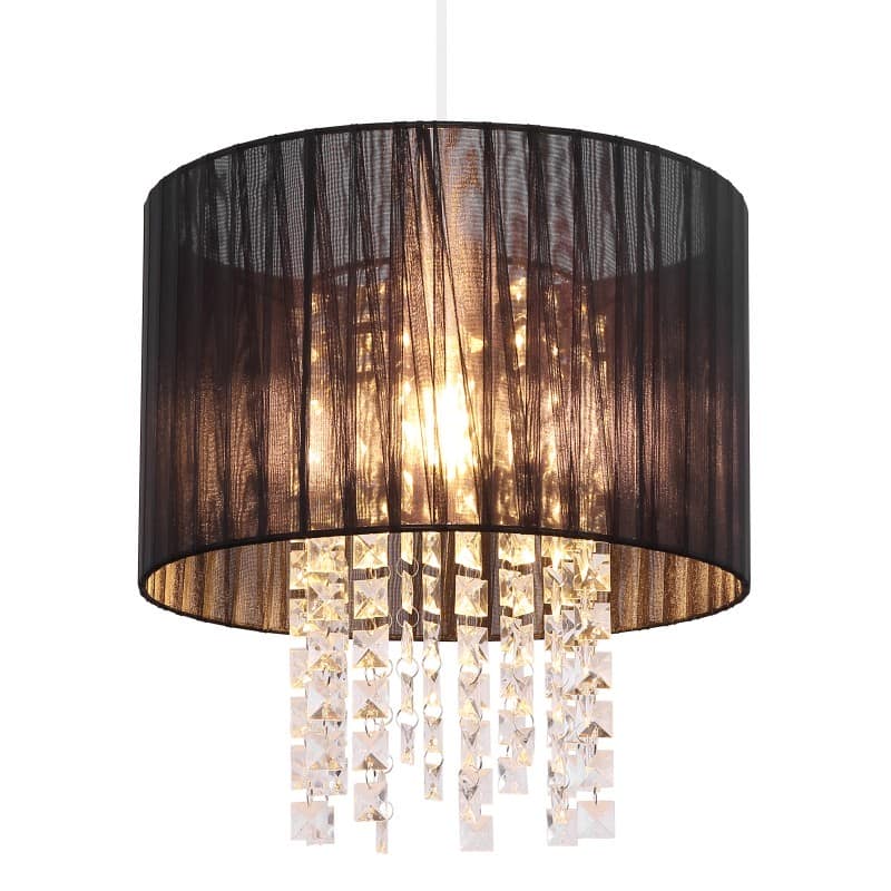 luksusowa lampa wisząca do jadalni nad stół kryształowa z czarnym abażurem