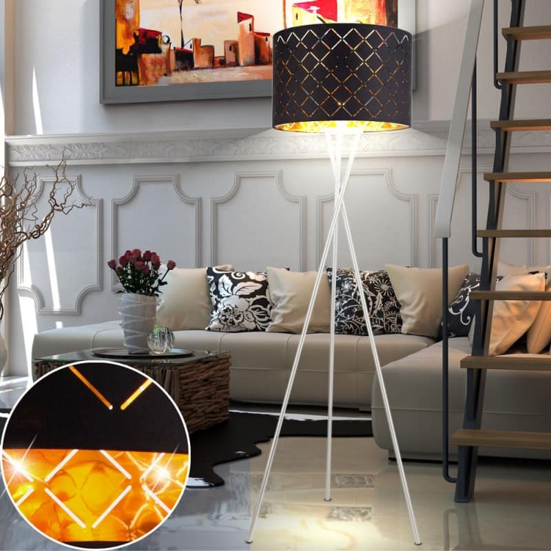 złota lampa podłogowa do salonu