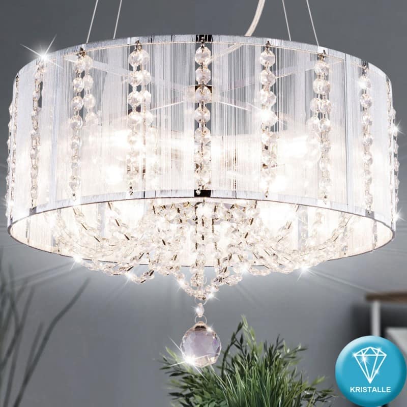 luksusowa lampa wisząca  srebrna z kryształami