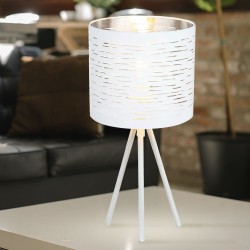 Lampa stołowa - stojąca trójnoga z abażurem biały, srebrny