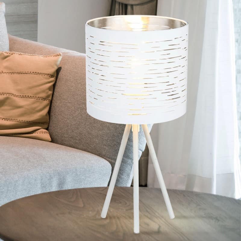 lampka nocna do sypialni biała z abażurem