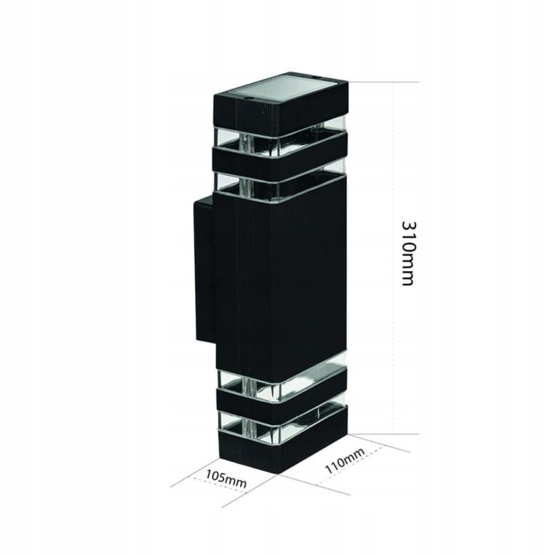 Czarna lampa elewacyjna na ścianę budynku z dwoma świetlikami