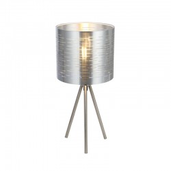 Lampa stołowa lampka nocna trójnoga z abażurem nowoczesna srebrna do sypialni