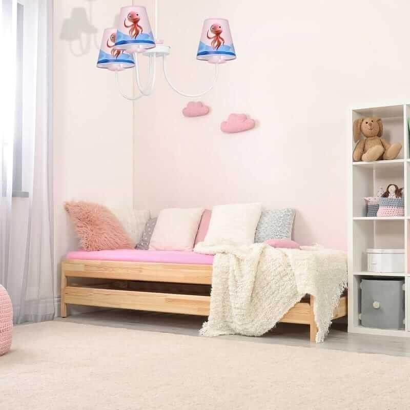 żyrandol wiszący do pokoju dziewczynki różowy z postaciami z bajki