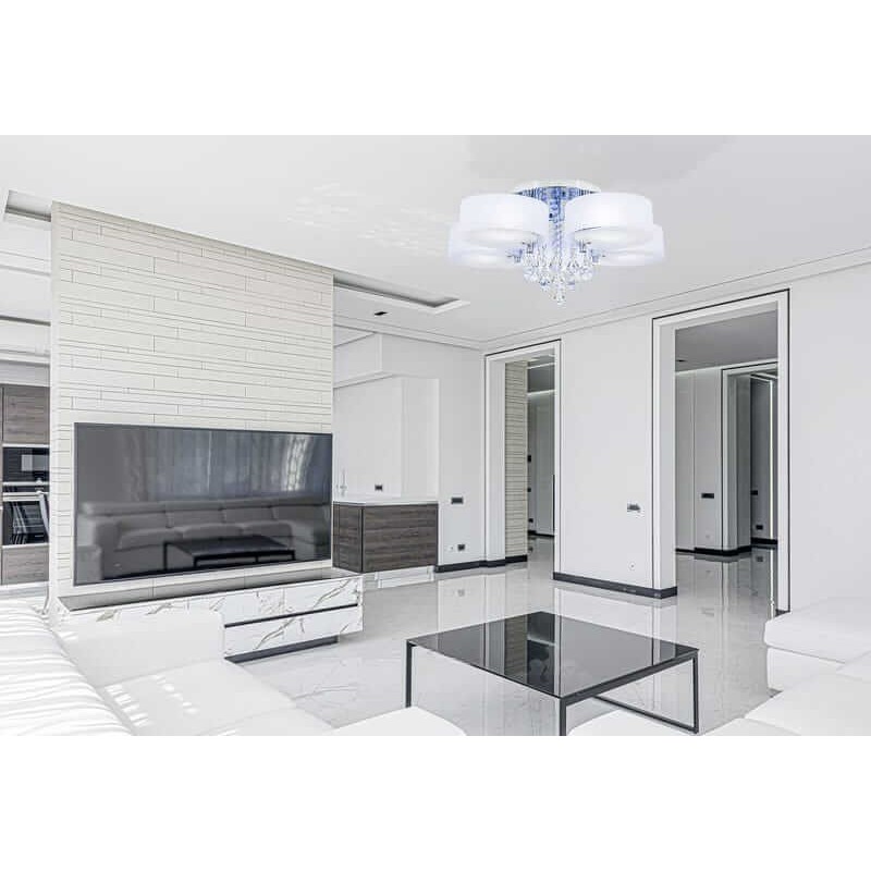 Lampa sufitowa led sterowana pilotem z wiszącymi szklanymi kryształami biała