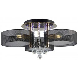 Lampa sufitowa, plafon LED sterowana pilotem – kryształowa 3 Ringi kolor: Złoto + Czarny Klosz-siatka ELM-1CZs3