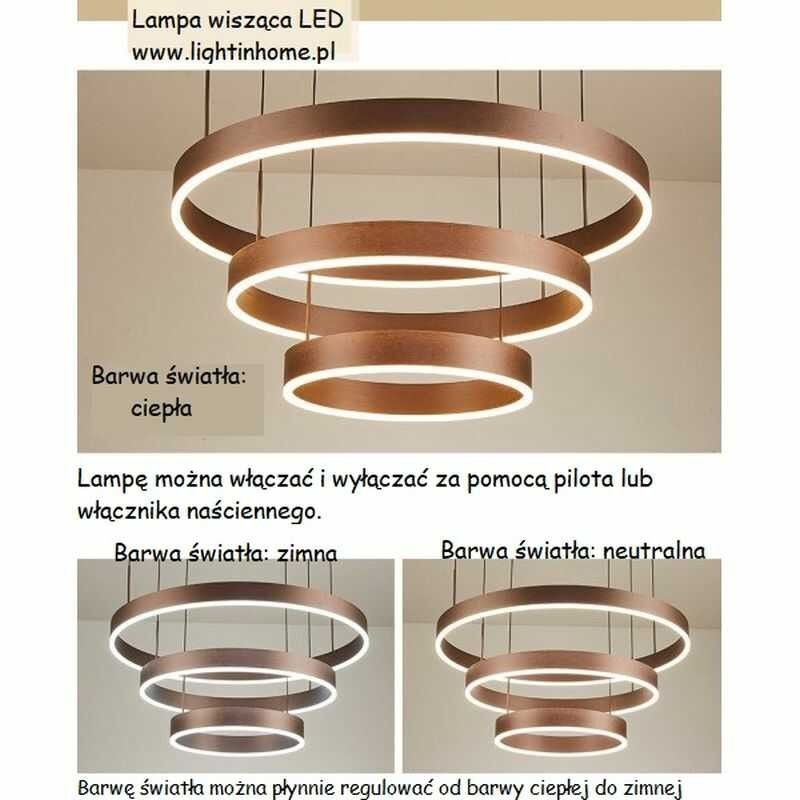 Lampa wisząca okrągła kawowa sterowana pilotem led