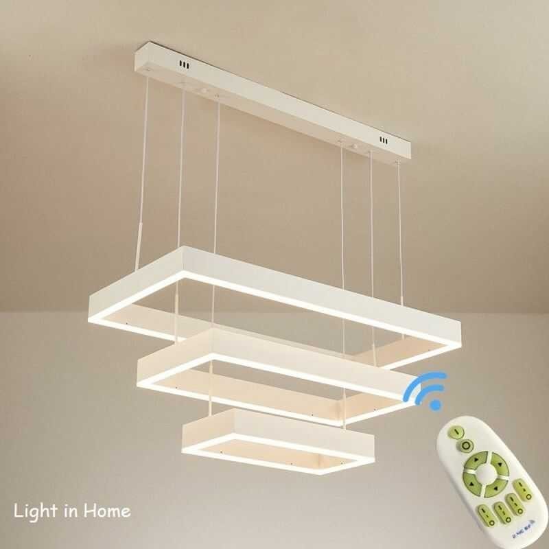 Lampa wisząca led sterowana pilotem biała nad stół do jadalni