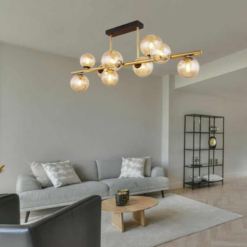 Lampa sufitowa złota z kloszami na listwie