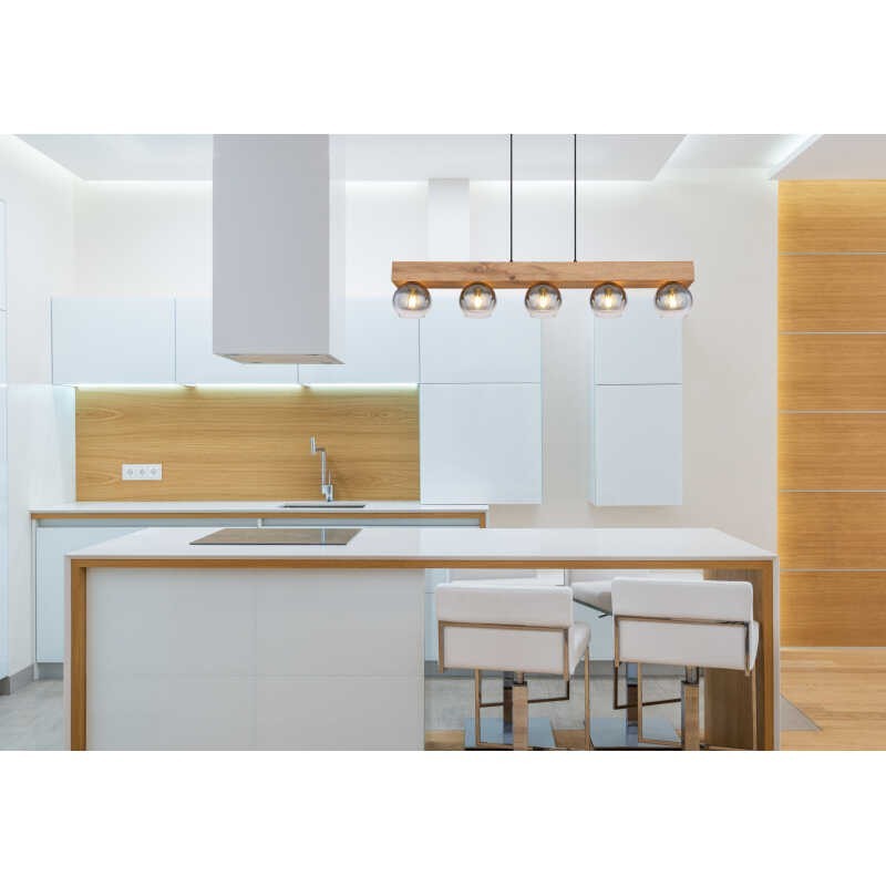 Lampa wisząca długa drewniana