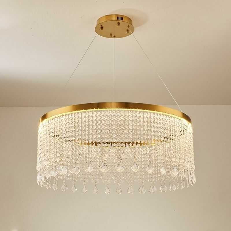 Lampa wisząca złota z wiszącymi kryształami