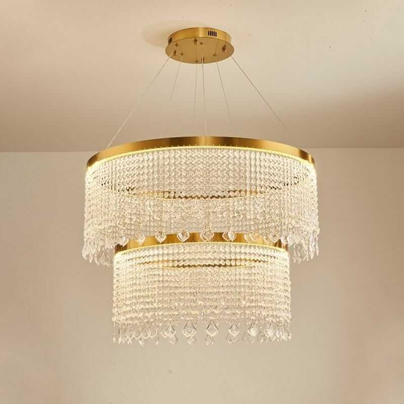 Lampa wisząca led złota z kryształami do salonu