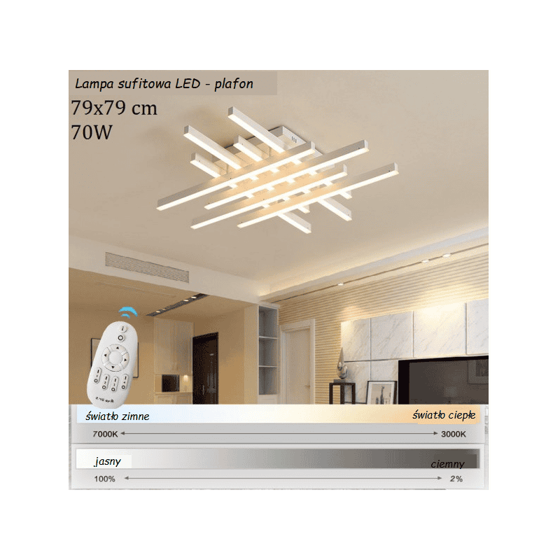 Plafon LED Sterowany pilotem nowoczesny plafon do salonu