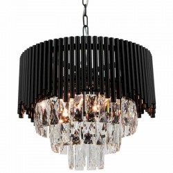 Lampa wisząca z kryształami czarna do salonu