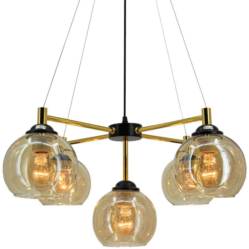 Lampa wisząca czarno złota z kloszami szklanymi do salonu