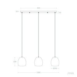 lampa z trzema zwisającymi kloszami boho
