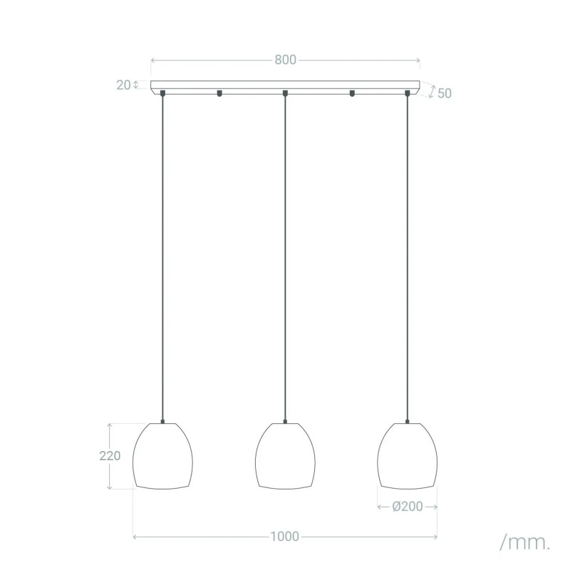 lampa z trzema zwisającymi kloszami boho