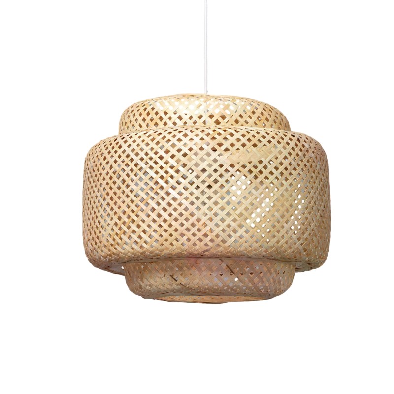 lampa wisząca z naturalnym kloszem plecionym z bambusa