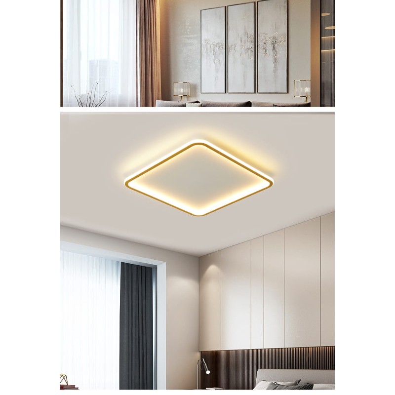 plafon kwadratowy led złoty ze zmianą barwy światła nowoczesny