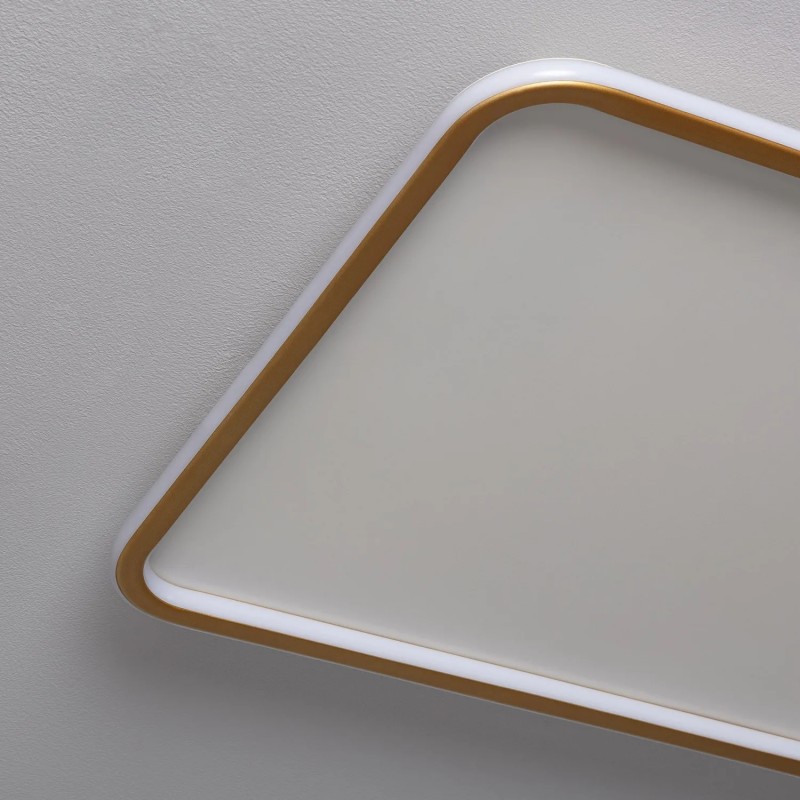 prostokątny plafon led  nowoczesny styl złota obudowa ze zmianą barwy światła