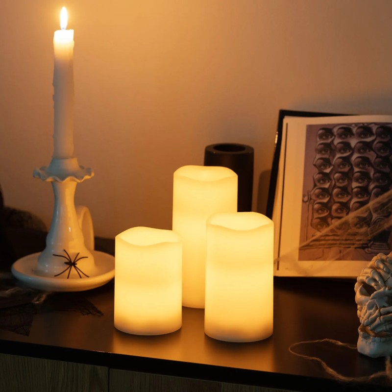 Świece LED na baterie naturalny wosk na szafce