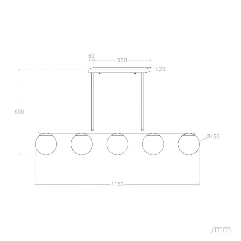 Wymiary Lampy Wiszącej ze Złotymi akcentami oraz szklanymi Kulami w kolorze mlecznym Marche