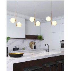 3 Lampy Wiszące nad blatem do kuchni Szklane Kule Mleczna Złota Bari