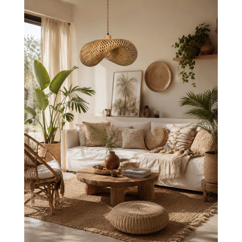 duża lampa boho kapelusz do salonu